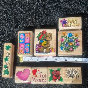 Vtg 1997 Sky Kids - Wooden Stamp Set 9 pieces